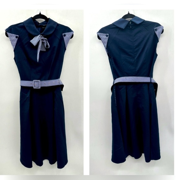 Voodoo Vixen Navy Blue Nautical Dress with Belt. - Picture 2 of 15